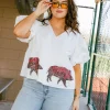 White Peplum Poof Sleeve Top with Razorbacks- Licensed
