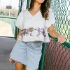 White Peplum Poof Sleeve Top with Horned Frogs - Licensed