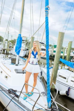White Pleated Sailboat Tank Dress