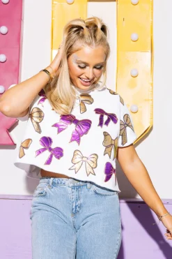 White, Purple, & Gold Bow Top