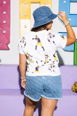 White, Purple & Yellow Football Players Tee