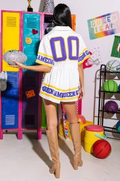 White, Purple & Yellow Jersey Queen Romper