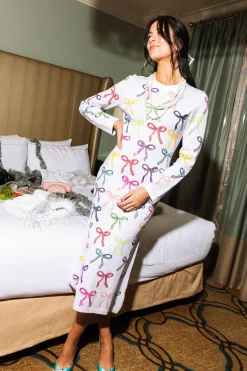 White Rainbow Bow Knit Maxi Dress