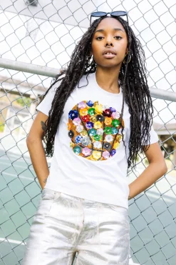 White Rainbow Flower Basketball Tee
