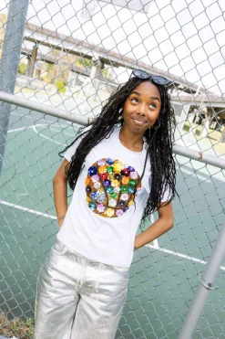 White Rainbow Flower Basketball Tee