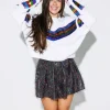 White Rainbow Sequin Stripe Sweater