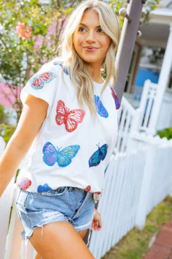 White, Red & Blue Butterfly Tee