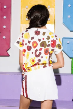 White, Red & Yellow Leopard Sequin & Seed Bead Tee