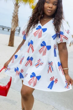 White Red, White & Blue Bow Dress