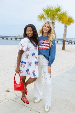 White Red, White & Blue Bow Dress