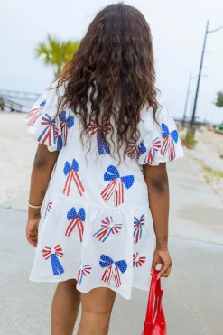 White Red, White & Blue Bow Dress