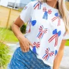 White, Red, White & Blue Scattered Bow Tee