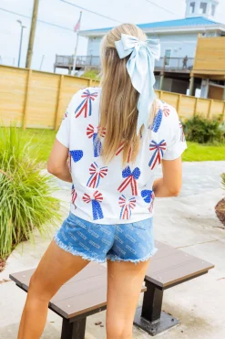 White, Red, White & Blue Scattered Bow Tee