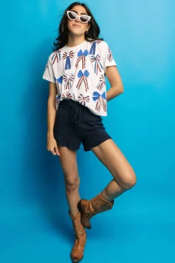 White, Red, White & Blue Scattered Bow Tee