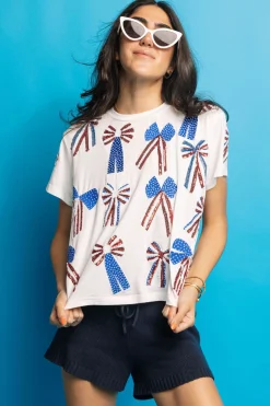 White, Red, White & Blue Scattered Bow Tee