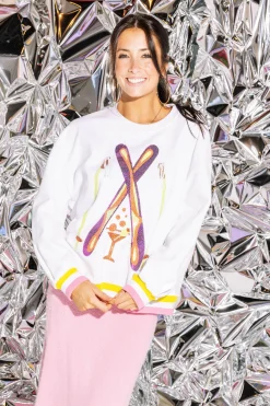 White Rhinestone Crossing Ski & Cocktail Sweatshirt