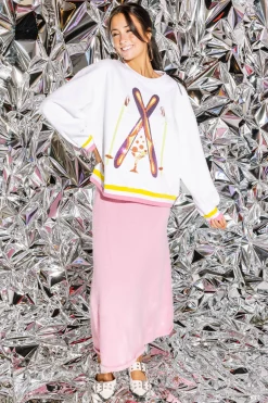 White Rhinestone Crossing Ski & Cocktail Sweatshirt