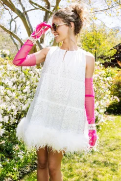 White Rhinestone Feather Bottom Tank Dress