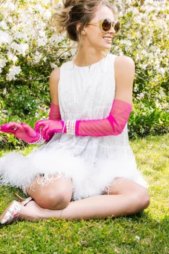 White Rhinestone Feather Bottom Tank Dress