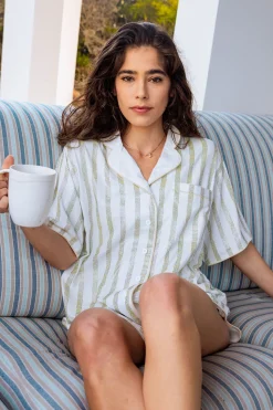 White Rhinestone Stripe Pajama Short