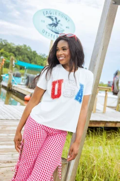 White Rhinestone 'USA' Tee