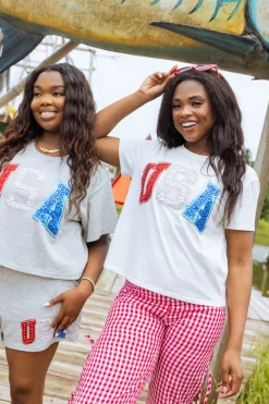 White Rhinestone 'USA' Tee