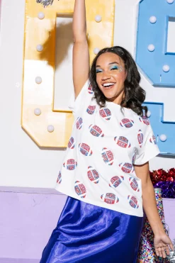 White, Royal & Red 'Game Day' Football Tee