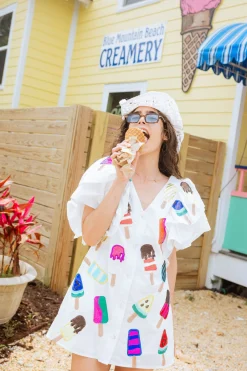 White Ruffle Sleeve Popsicle Cotton Dress