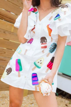White Ruffle Sleeve Popsicle Cotton Dress