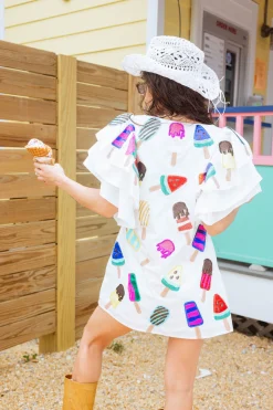 White Ruffle Sleeve Popsicle Cotton Dress