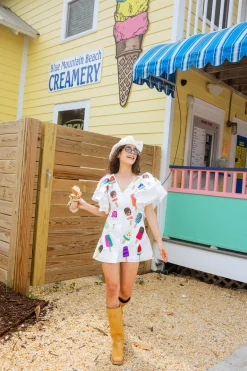 White Ruffle Sleeve Popsicle Cotton Dress