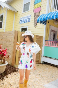 White Ruffle Sleeve Popsicle Cotton Dress