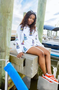 White Sailboat Sailor Collar Sweatshirt