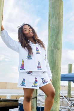 White Sailboat Sailor Collar Sweatshirt