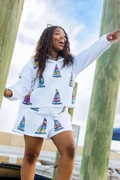 White Sailboat Sailor Collar Sweatshirt