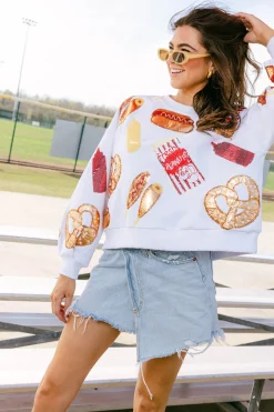 White Scattered Ballpark Food Sweatshirt