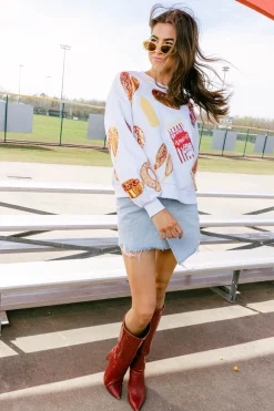 White Scattered Ballpark Food Sweatshirt