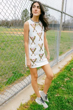 White Scattered Baseball Bat Tank Dress