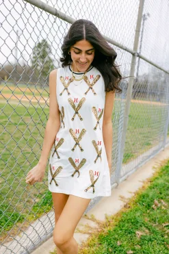 White Scattered Baseball Bat Tank Dress