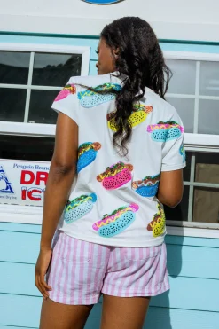 White Scattered Multi Color Hot Dog Tee