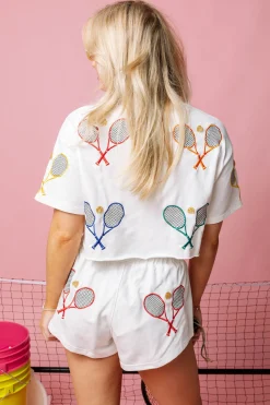 White Scattered Tennis Racket Skort
