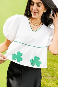 White Shamrock Peplum Top