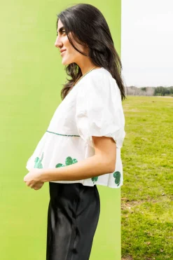 White Shamrock Peplum Top