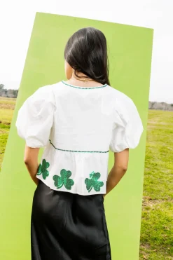White Shamrock Peplum Top
