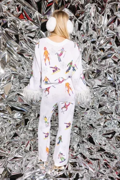 White Skiers & Snowflakes Knit Pant