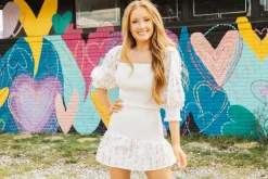 White Smocked Rainbow Sequin Pailette Top