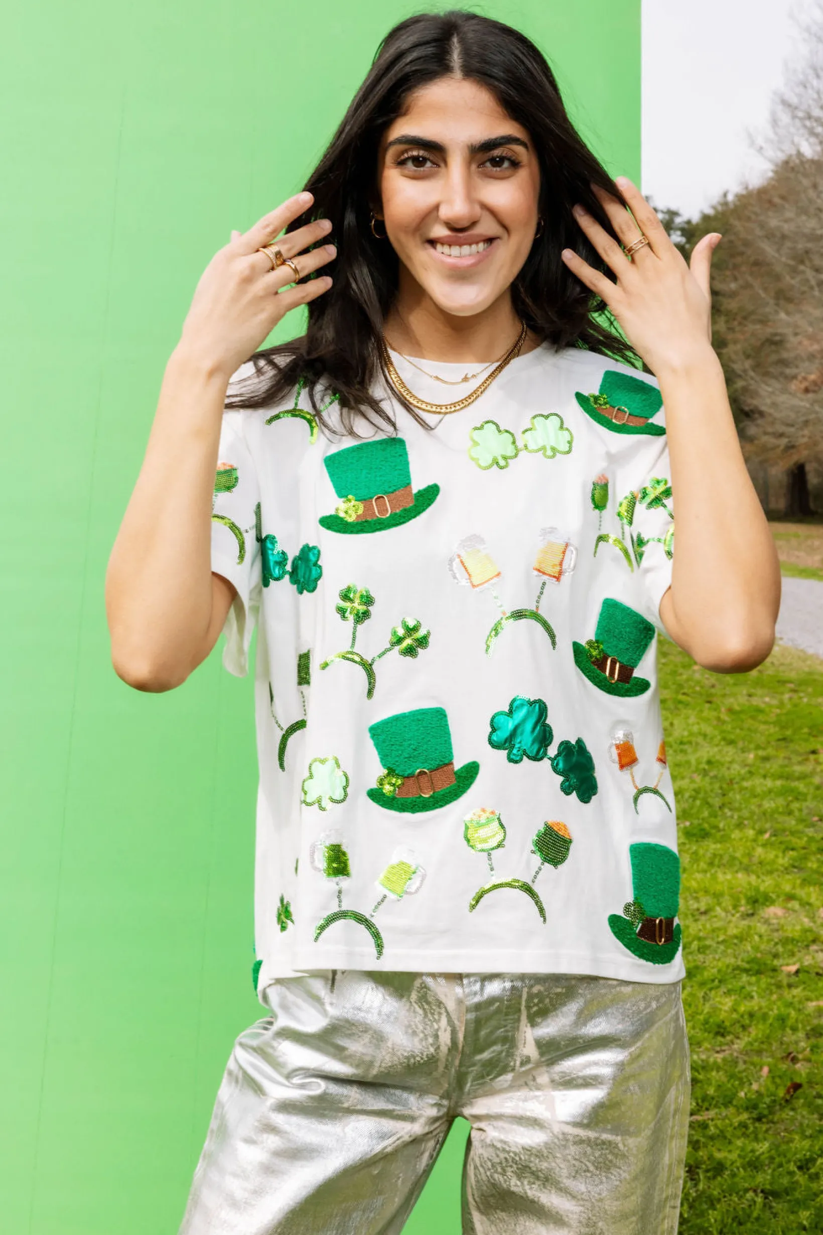 White St. Patrick's Day Sunglass, Hat & Headband Icon Tee