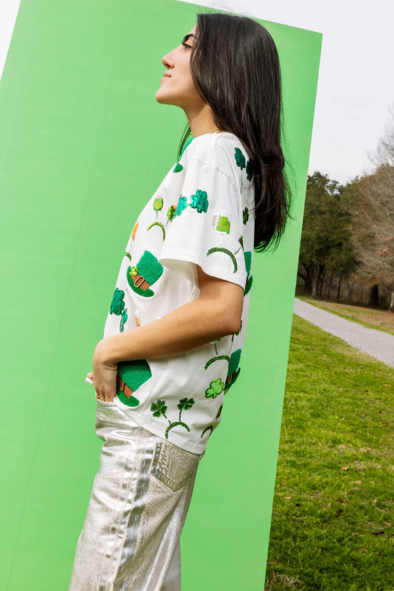White St. Patrick's Day Sunglass, Hat & Headband Icon Tee