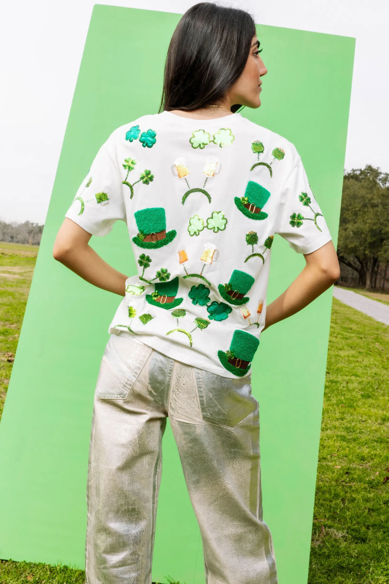 White St. Patrick's Day Sunglass, Hat & Headband Icon Tee
