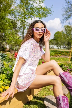 White Striped Scattered Sequin Shorts